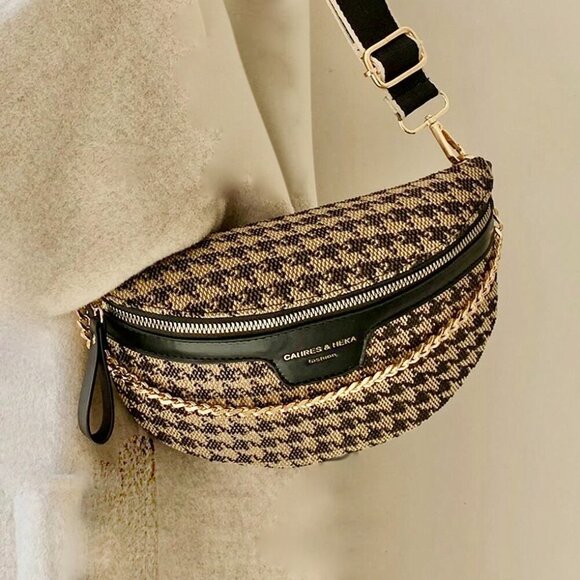 Cahres & Heka  Designer Crossbody Houndstooth Print Canvas Bag - Picture 7 of 14